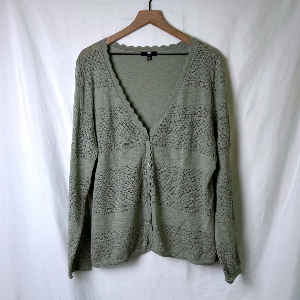 Frye Womens Long Sleeve V-Neck Button Front Cotton Cardigan Size XXL Sage Green